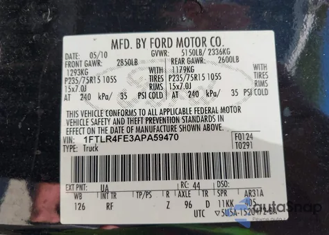 2010 Ford Ranger Sport/Xlt из США, поврежденный, VIN 1FTLR4FE3APA59470